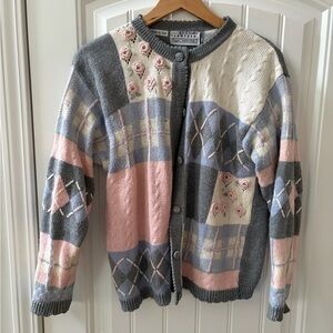 Cottagecore Patchwork Knit Cardigan Sweater